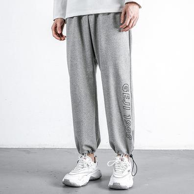 Herre afslappede joggingbukser lige mandlige snørebånd elastik i taljen løse hiphopbukser joggerbukser ankellange bukser herreunderdele: L  (wt 55-60 kg) / Grå 12