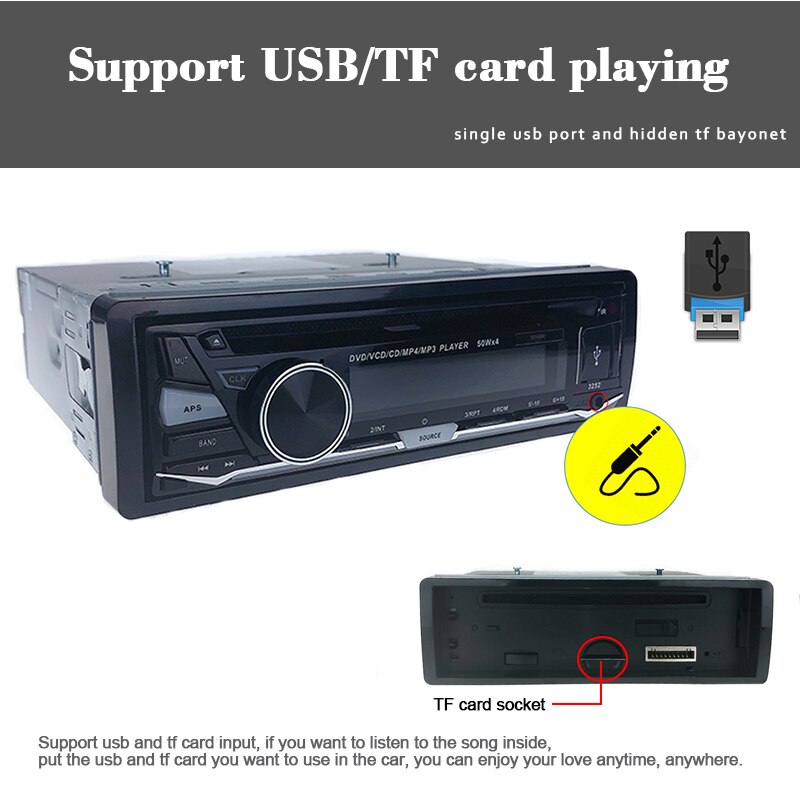 With Remote Control Audio Music Car Radio Stereo BT Bluetooth CD DVD MP3 player 1 DIN FM AUX IN USB SD card Removable panel