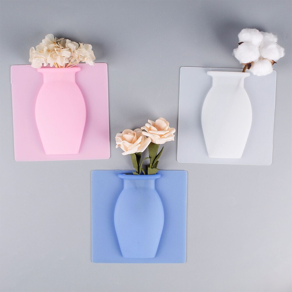 Vase mural adhésif en Silicone pour réfrigérateur, Pot de plantes à fleurs magiques, salle de bains, Vases solides en verre, miroir, décoration pour la maison et le bureau