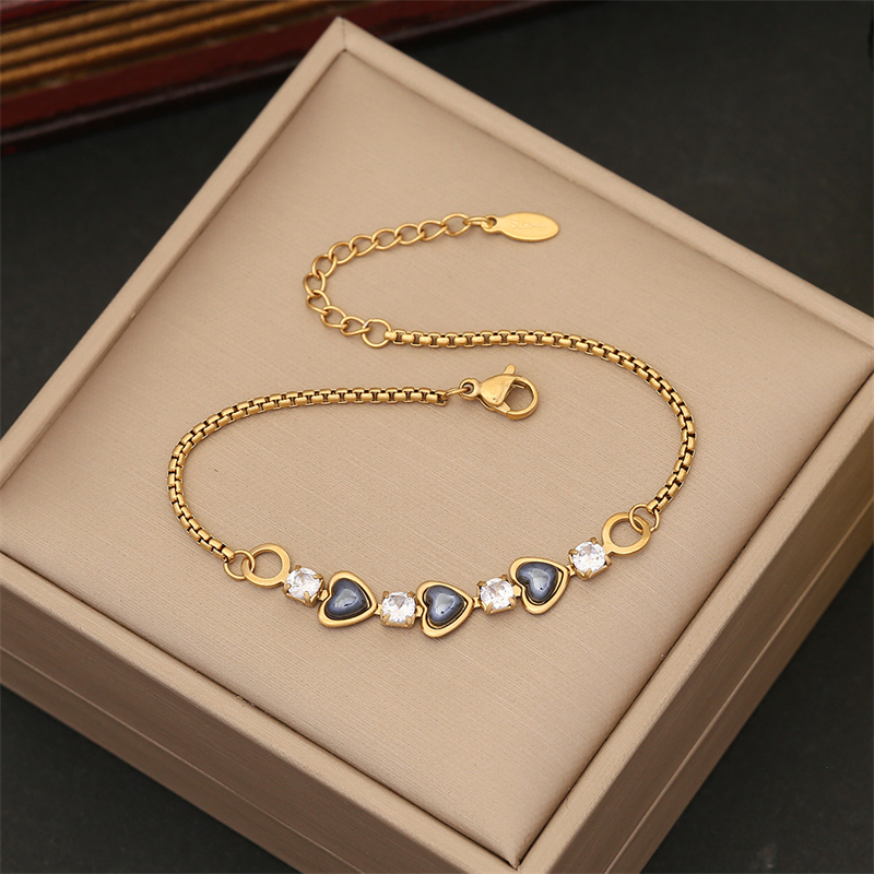 Acciaio inossidabile 316L New Fashion Fine Jewelry fresco e dolce 6 colori zircone Love Heart Shape Charm Chain bracciali per le donne: Oro scuro