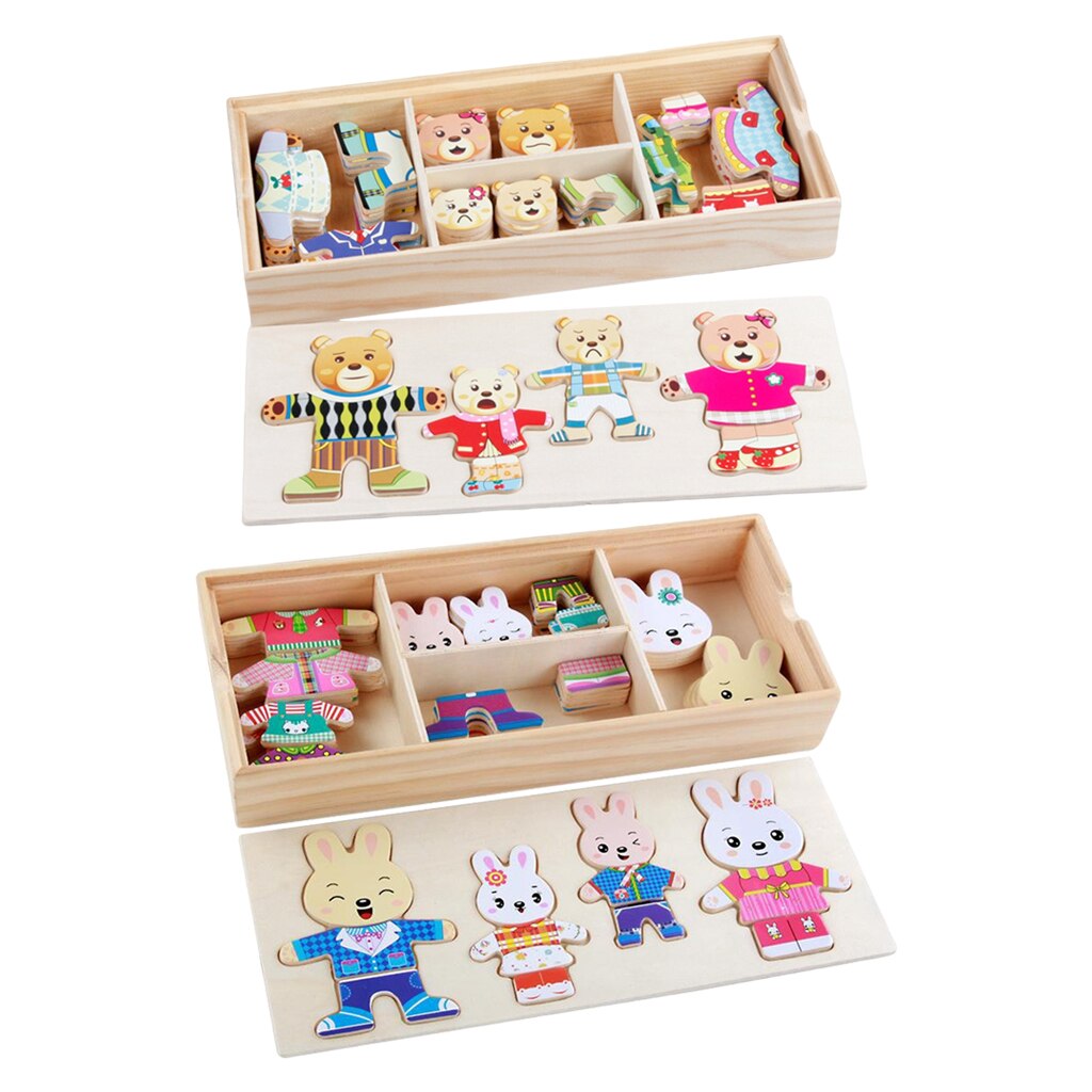 Cartoon Dier Familie Jurk Up Puzzel Bijpassende Sorteren Puzzel Speelgoed Playset