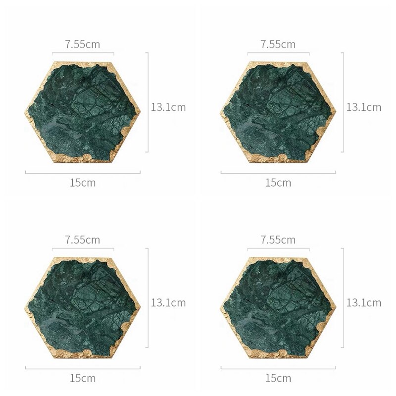 Luxe Antislip Emerald Real Marmer Coaster Mok Plaats Mat Groene Steen Met Gouden Inlay Hittebestendige Trivet Tafel decoratie