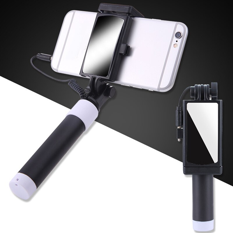 Universele Mini Selfie Stok Uitschuifbare Telefoon Selfie Stick Met Draad Afstandsbediening En Achteruitkijkspiegel Voor Telefoon Aankomst