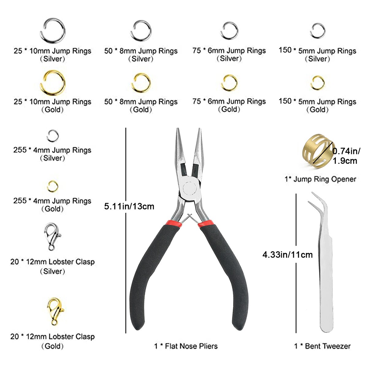 1200-delige goudzilveren open ringetje en karabijnsluiting sieradenaccessoireset met tang