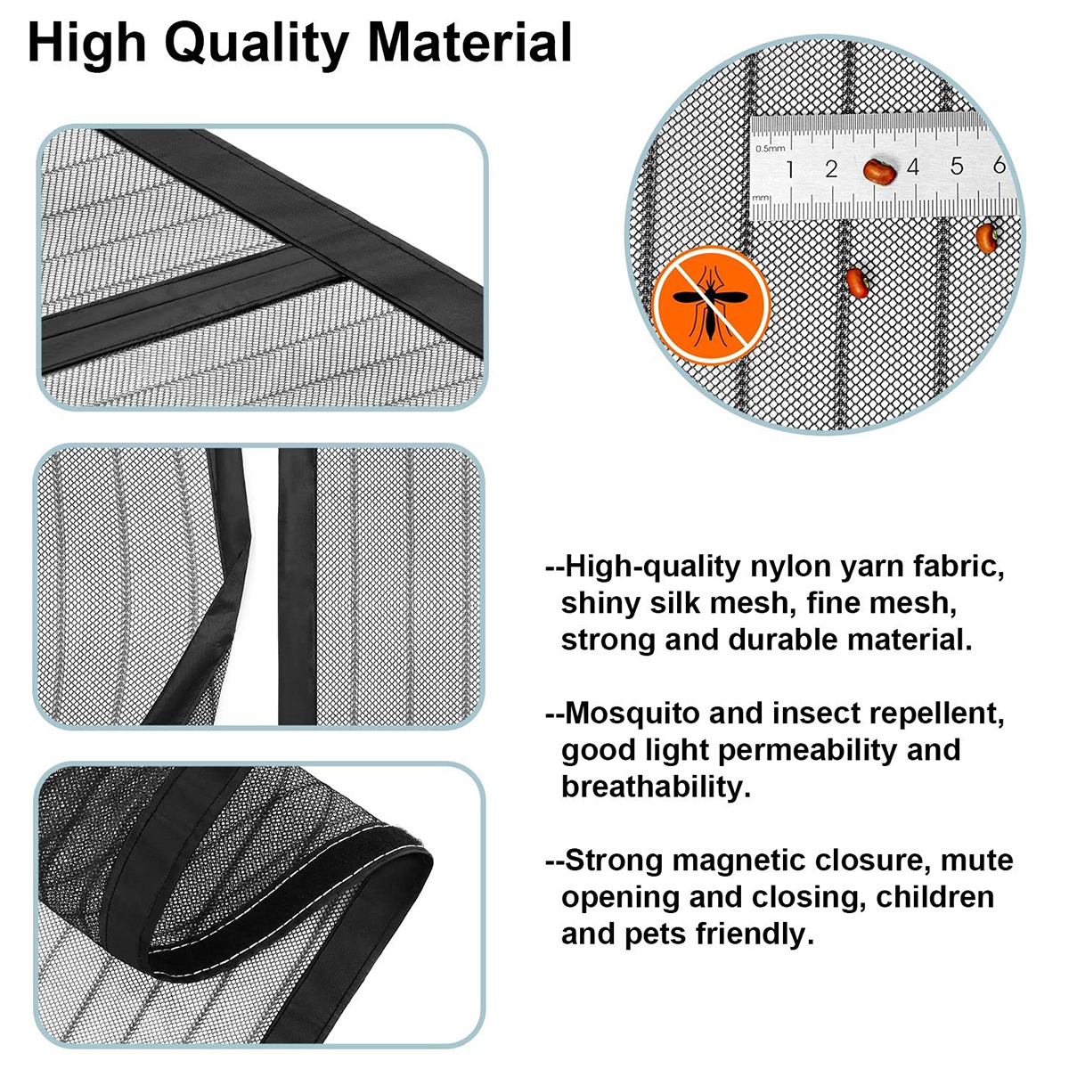 Magnetisk skjermdørgardin anti-myggnett flue insektnett automatisk lukking tilpasset størrelse enkel installasjon