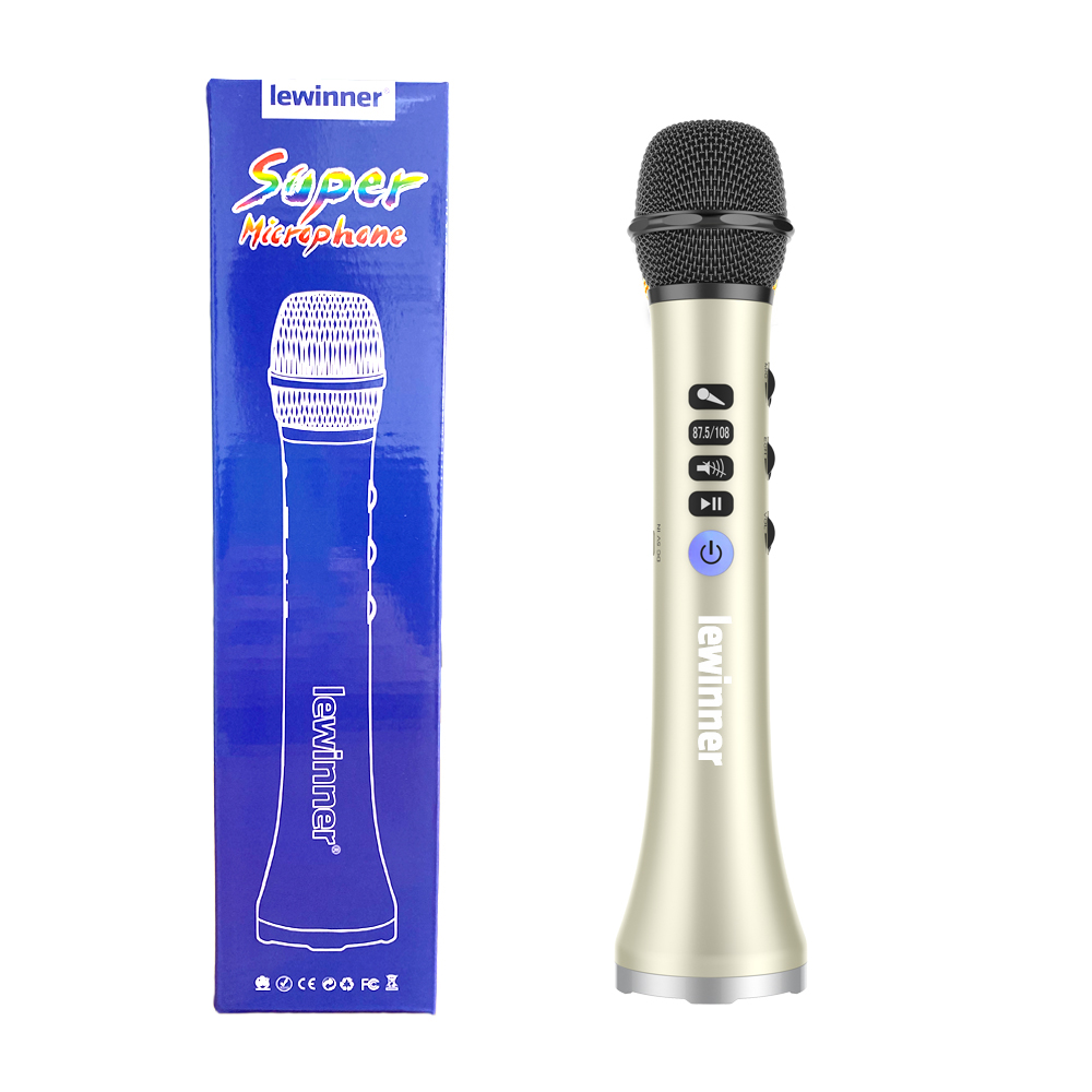 Lewinner-Micrófono de Karaoke inalámbrico L-698, Altavoz Bluetooth 2 en 1, reproductor de KTV portátil de mano para iOS/Android: Rosa
