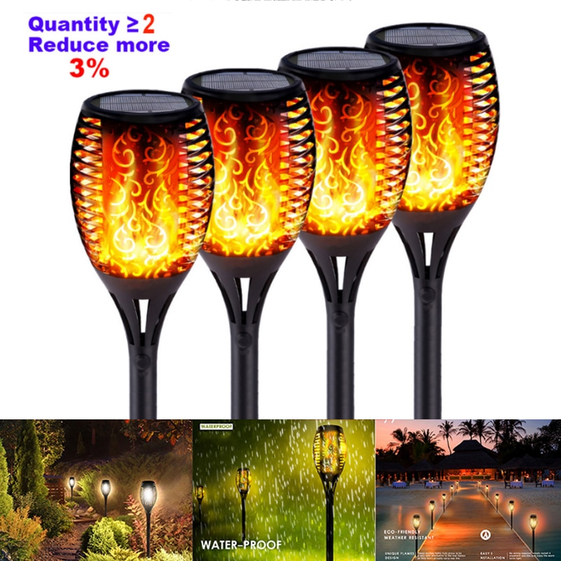 LED Solar Flame Lights Outdoor IP65 Waterproof Led Solar Garden Light Flickering Flame Torches Lamp for Courtyard Garden Balcony