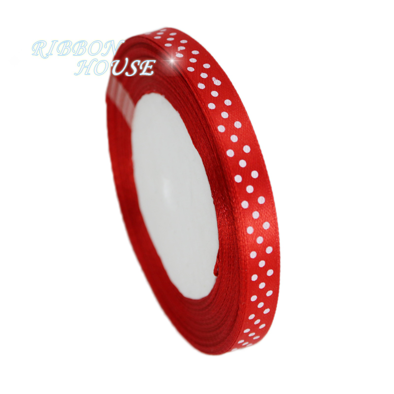 (25 Yards/Roll) 10Mm Dots Gedrukt Cartoon Satijnen Lint Wrap Decoratie Linten: Red