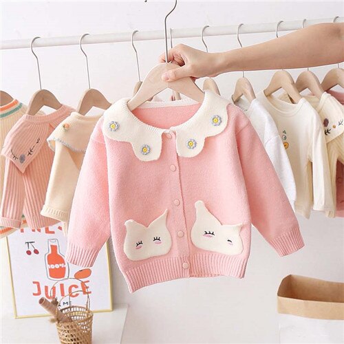 Baby Meisje Kleding Enkele Breasted Vest Baby Meisje Zoete En Leuke Revers Kinderkleding Trui Jas Kleding: Roze / 3T