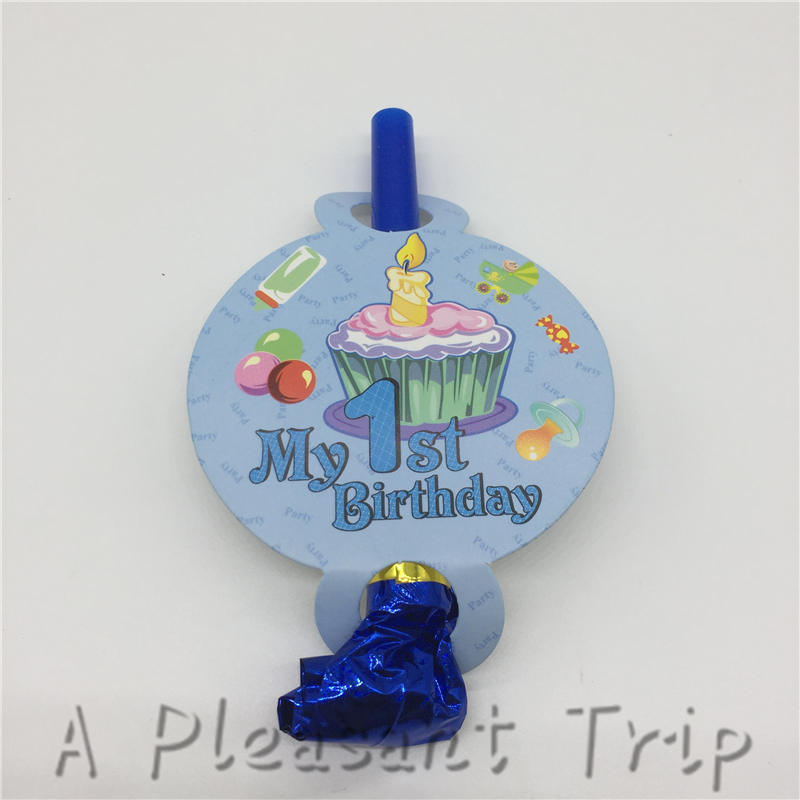 6 pièces/lot dessin animé thème bleu 1st anniversaire souffler enfant fête d'anniversaire activité jouet bruit maker décoration bébé douche fournitures