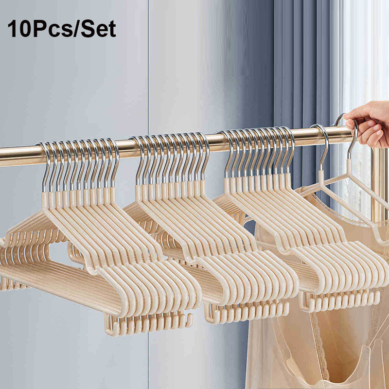 10 pçs roupas cabide de metal doméstico casaco calças cabide traceless antiderrapante cabides duráveis cabides fortes para organização: Bege