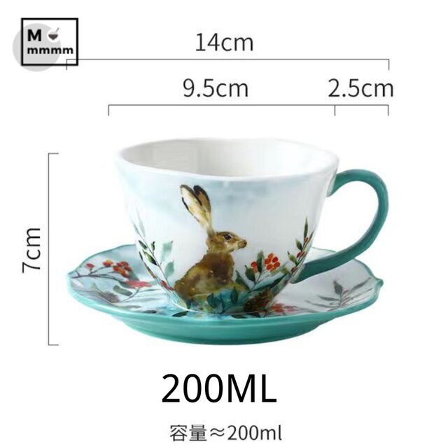 Keramik Becher Mit Untertassen Set Bts Tasse Original Frühstück Tassen Espresso Tasse Wald Tiere Tassen Kaffee Tassen Set Mit Dessert platte: A-200ML