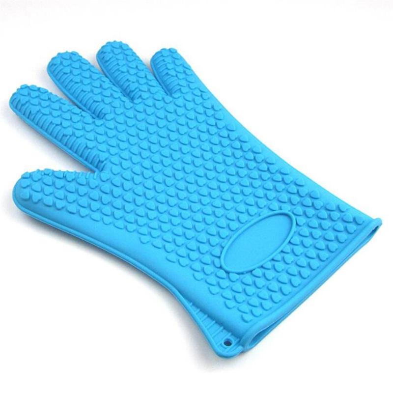 Hittebestendige Siliconen Handschoen Multifunctionele Keuken Handschoenen Hittebestendige Handschoenen Koken Bakken BBQ Oven Handschoenen: Blauw