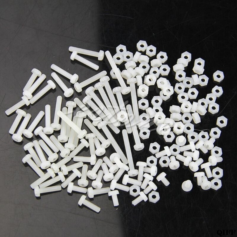 160 stk metrisk  m3 8 størrelser sortiment stand-off nylon skruer bolt & møtrikker sæt hvid  a5yd