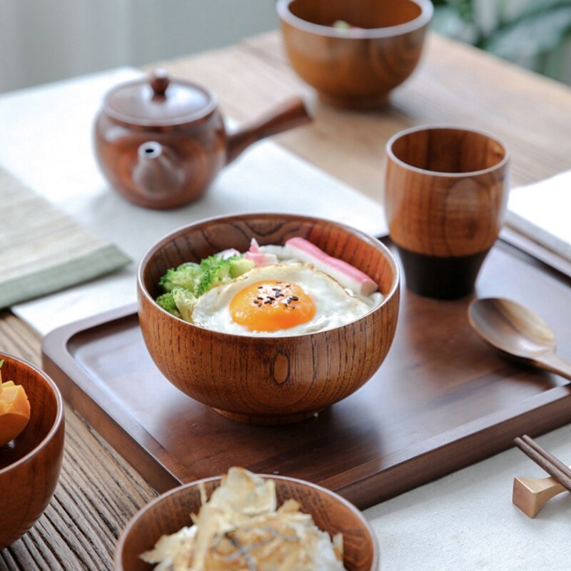 Cuencos de madera Natural estilo japonés para ensalada, arroz, fideos, tazón de madera, sopa, utensilios de cocina