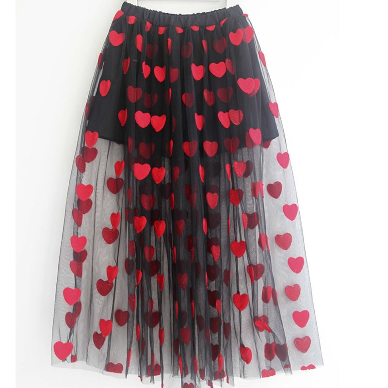 Jupe brodée motif de cœur pour filles | Jupes d'été , Maxi, longues en Tulle, vêtements pour enfants 10-12-14 ans