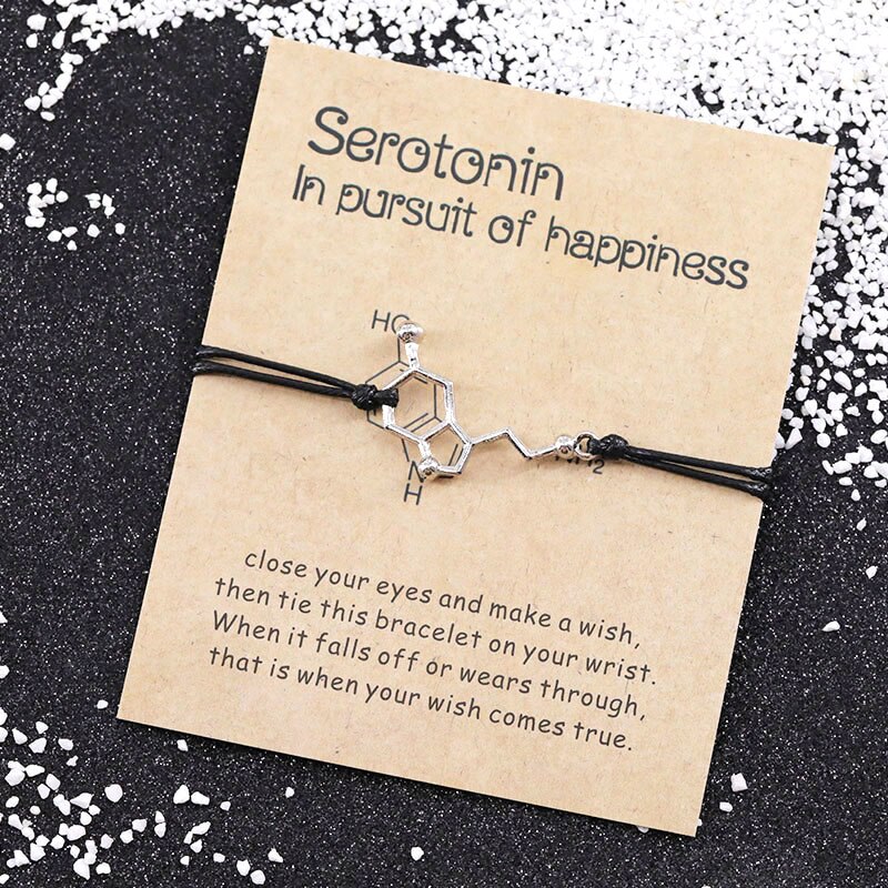 Serotonine wensarmband, serotonine molecuul armbanden, chemische formule 5- , ht charm, dna armband, verpleegster sieraden, vriendschapsarmband: Zwart