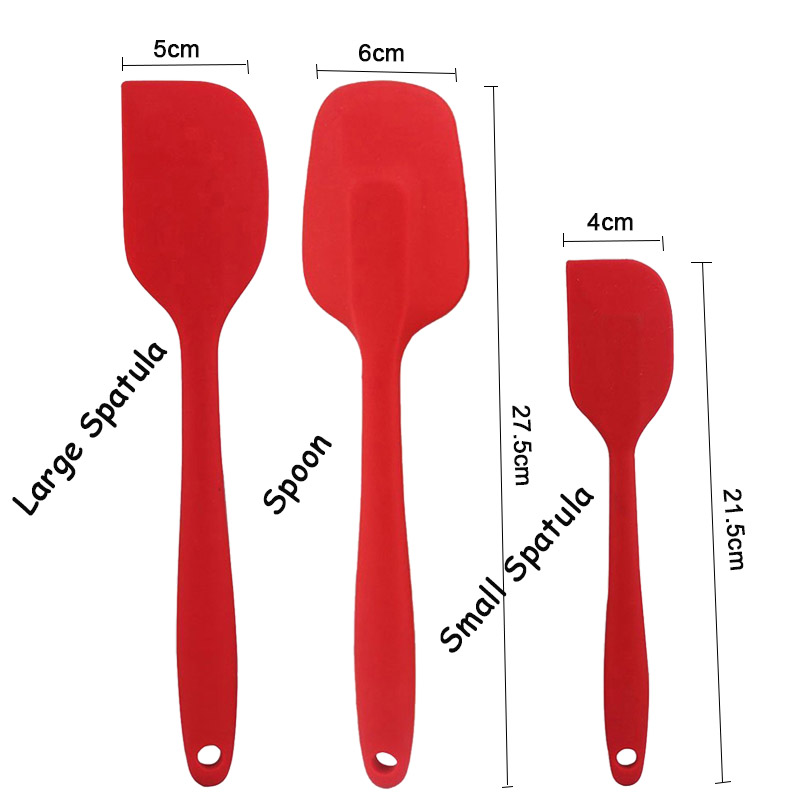 TEENRA 3 Stks Rode hittebestendige Siliconen Lepel Spatel Set Keuken Gebruiksvoorwerp Set Siliconen Cake Tools Set Non-stick Spatel