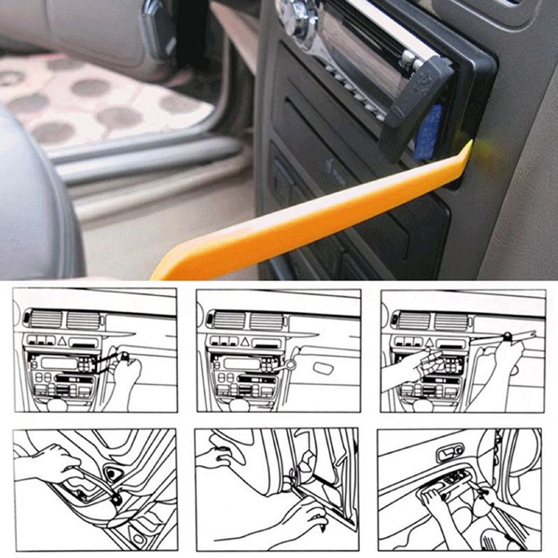 BARAC Kit de 4 herramientas para desmontar el salpicadero radio coche panel frontal, Juego de 4 piezas unidades montaje automovil, Panel de embellecedor automático, Palancas para Audio estereo vehiculo