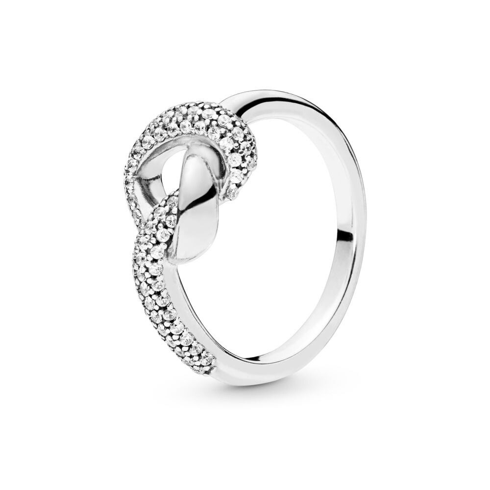 Buipoey Silver Color Plated Ring Love Intertwined Ring Women Knotted Love Ring Zircon Crystal Lovers Couple