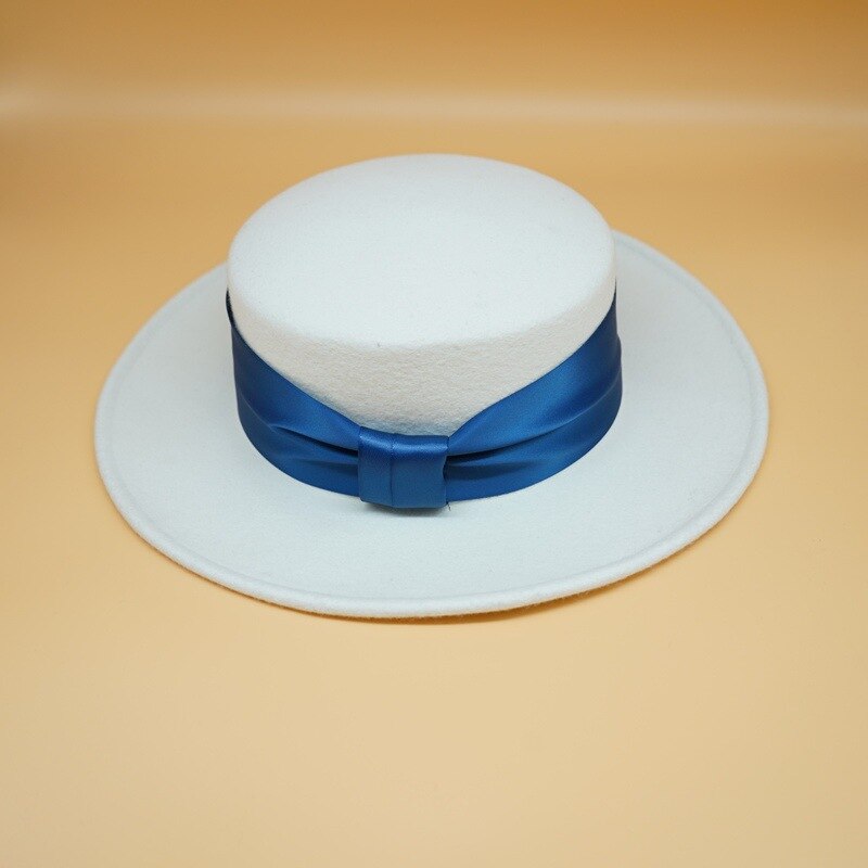 202012-panshi-white bowknot autumn winter france style grace lady fedoras cap women panama jazz hat: Blue