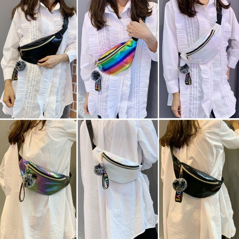Delle Ragazze Delle donne del Pacchetto Della Vita di Arcobaleno Colorato di Fanny Sacchetto Della Cinghia Del Sacchetto Pom Amore Della Nappa Del Sacchetto Hip Bum Borse Da Viaggio di Sport Piccola Borsa di modo di Nuovo