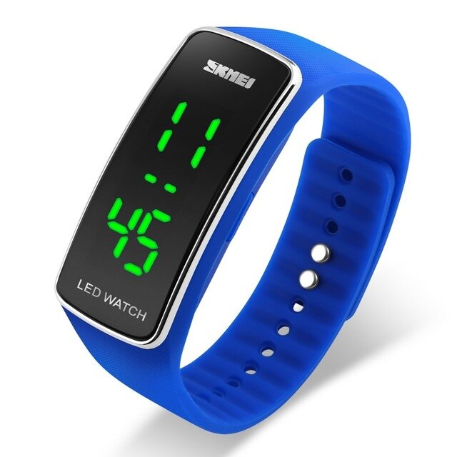 Skmei sport digitale horloges voor dames led digitale waterdichte polshorloges siliconen band complete kalender relogio feminino girl: Blauw