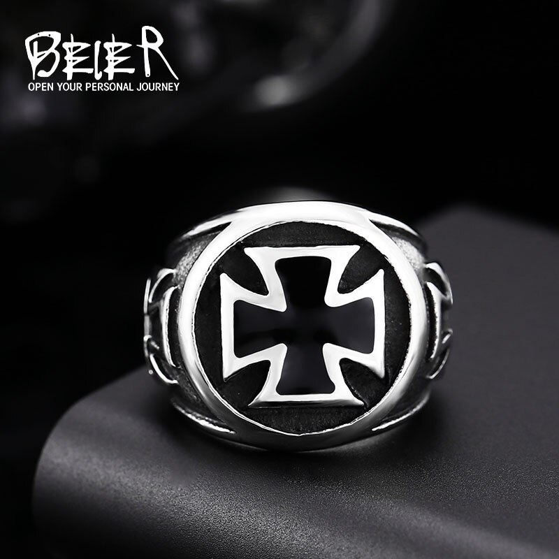 Beier-anillo Cruz de Hierro de acero inoxidable para hombre, 316L, pintura negra al óleo, joyería, LLBR8-073R