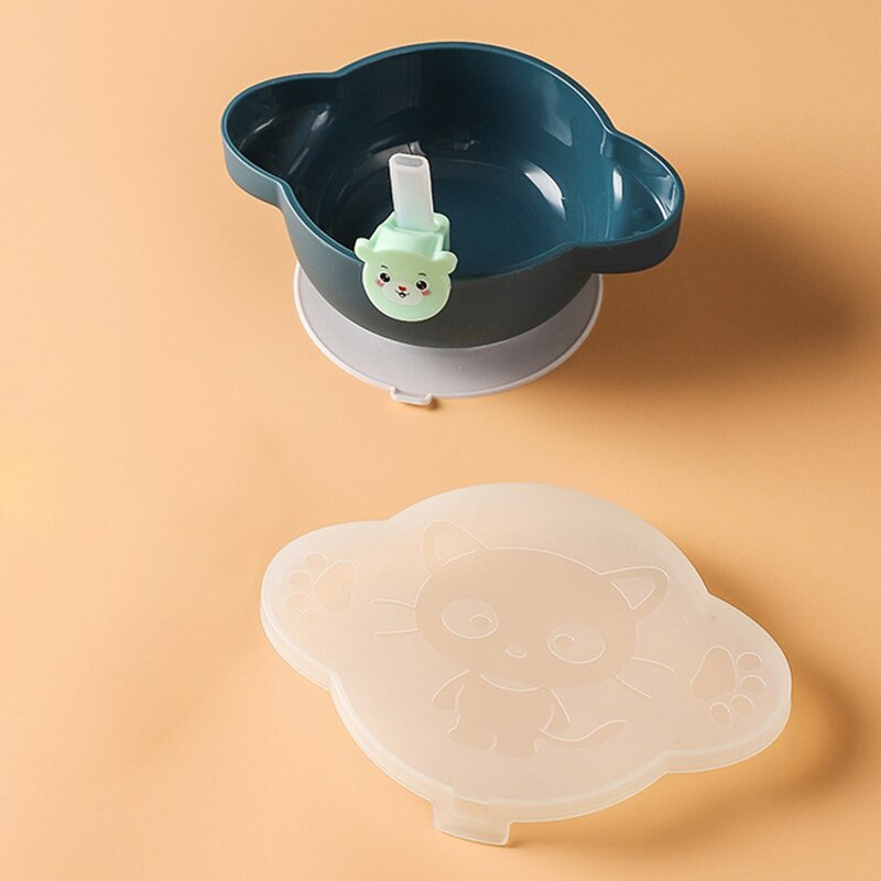 Vajilla de silicona para tazón para bebés, utensilios de alimentación sólidos para bebé, contenedores de almacenamiento de alimentos, juegos de plato de bebé: navy with straw