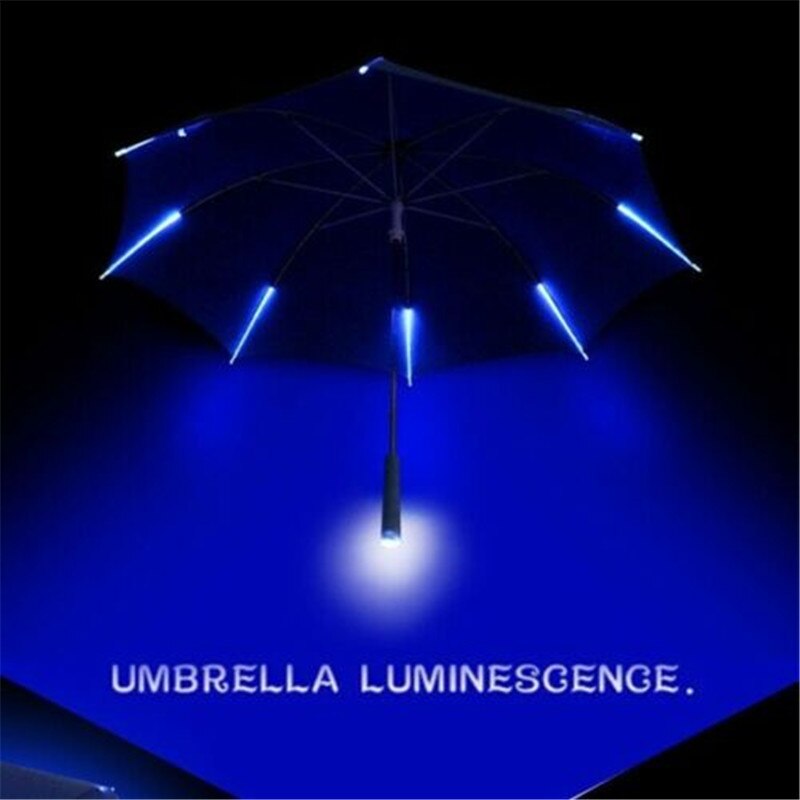 Cool paraply med led-funktioner 8 rib lys gennemsigtig med lommelygte håndtag