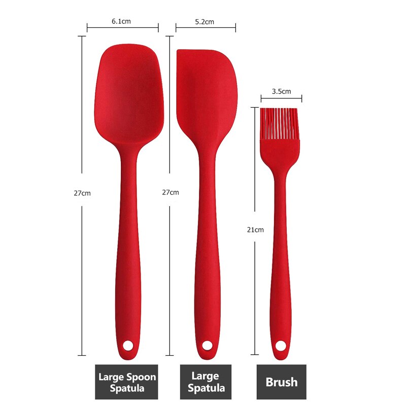 6Pcs Silikon Kuchen Spatel Mischen Sets Gebäck Schaber Non Stick Butter Treuer Jar Mixer Kochen Spachtel Löffel Küche Backen: 3pcs Brush Set Red