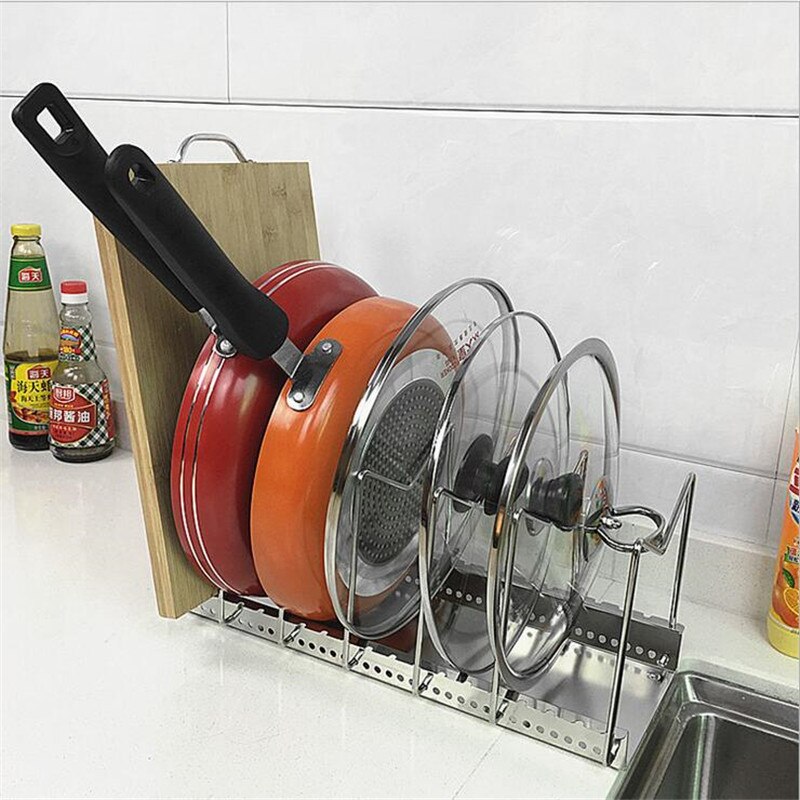 Metal pan gryde låg organisator justerbar opvaskestativ dræner skærebræt holder køkkengrej holder til skab opbevaring: 7 lag