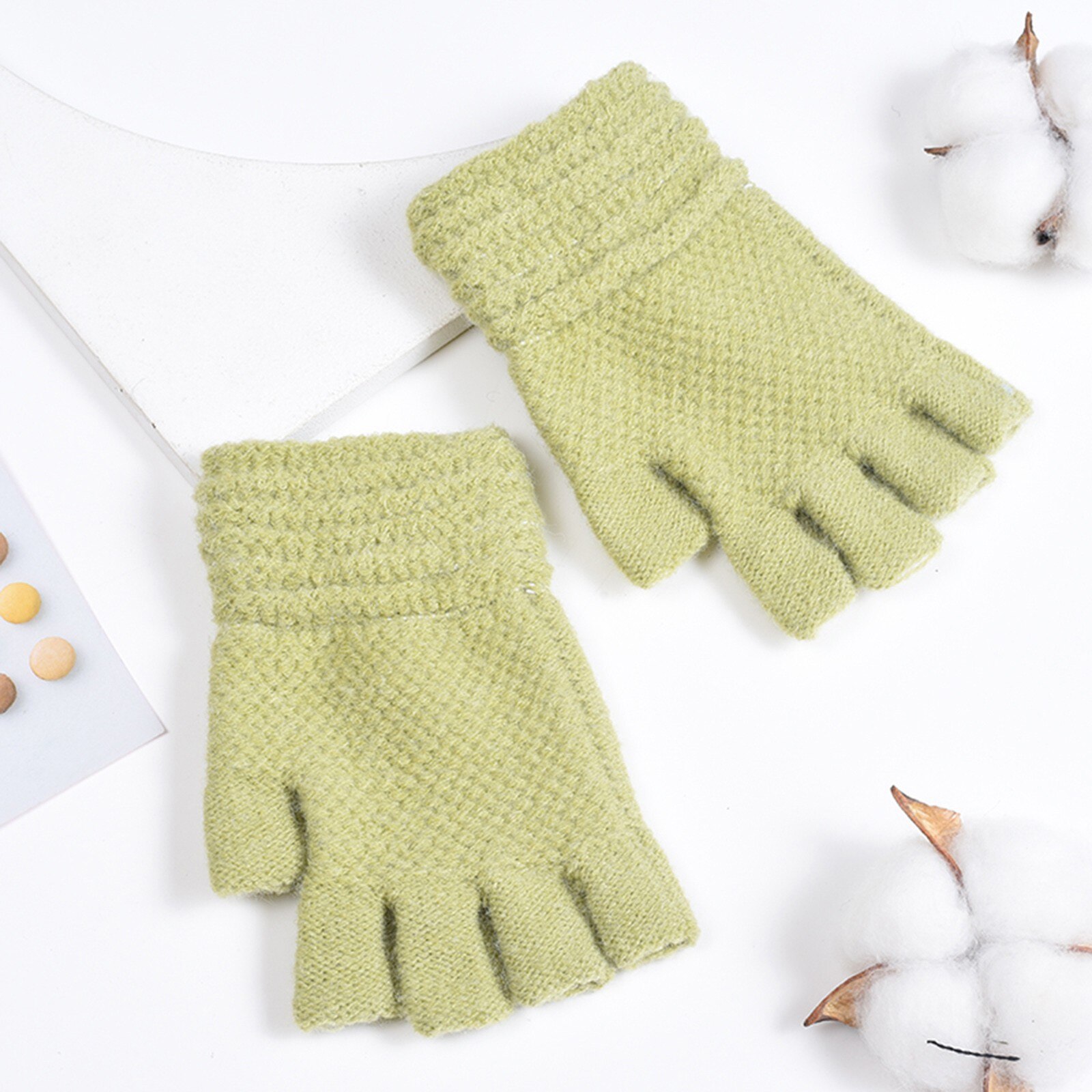 Toddler Baby Girls Boys Winter Warm Solid Knitted Flip Fingerless Mittens Gloves baby kids children winter warm Mittens Gloves: GN