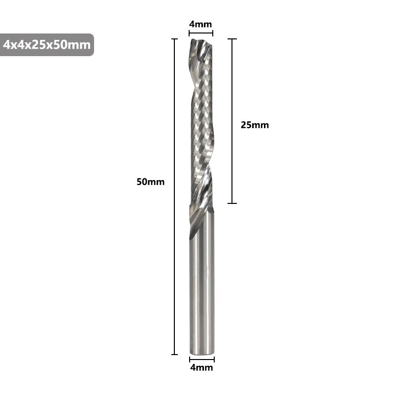 Single Flute End Mill Tungsten Carbide Milling Cutter 4-6mm Shank Router Bit For Aluminum Cutter Drill Bit Spiral Router Bits: 4x4x25x50