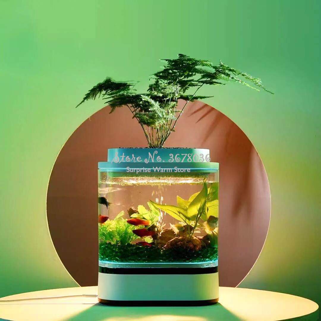 Acuario pequeño de acrílico para oficina, cuenco pequeño con 7 colores de decoloración, inteligente, táctil, poco ruido, barato