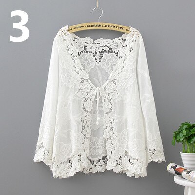 Veste boléro en dentelle à manches longues pour femmes, vêtements de plage, chemises de plage, Cape ajourée hauts élégants, veste d'été de mariage: 3