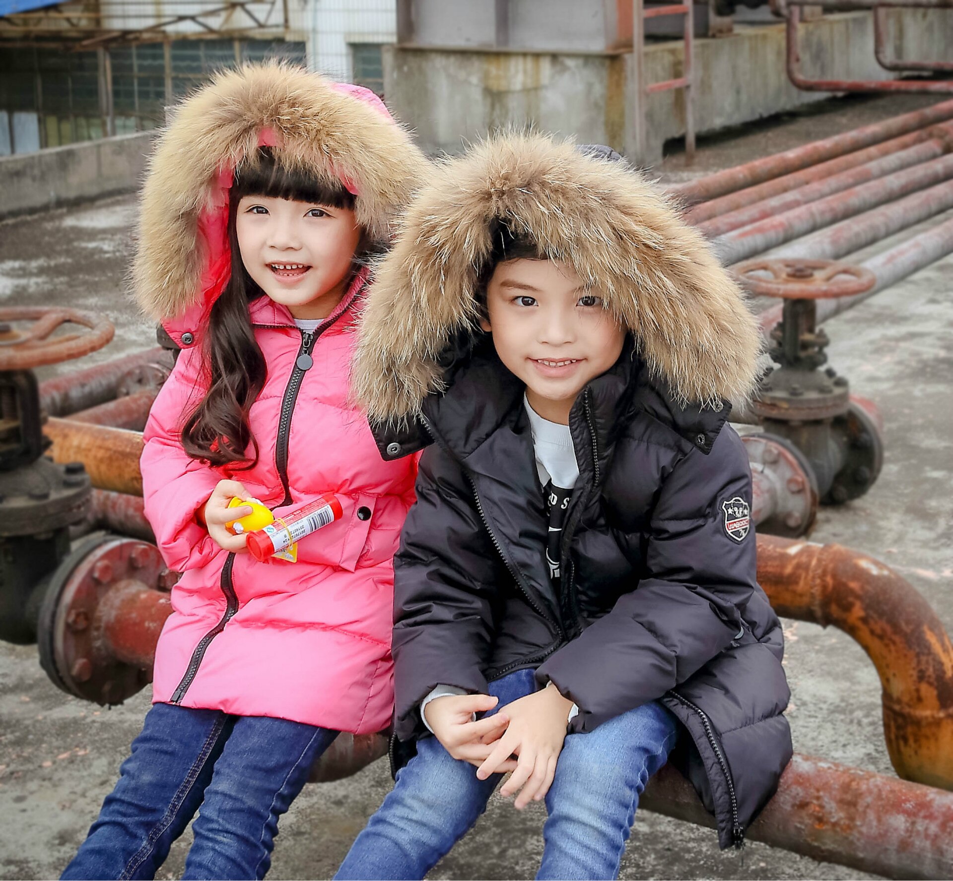 Boys Girls White Duck Down Jacket Kids Hooded Fur Collar Warm Coats Children's Down Jackets 2- 7 Years Baby