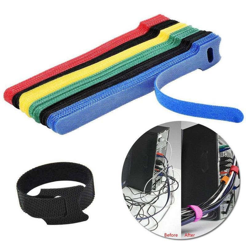 50Pcs Colour Reusable Black Cable Cord Nylon Strap Hook Loop Ties Tidy Organiser Tool Hook And Loop Cable Ties Multiple