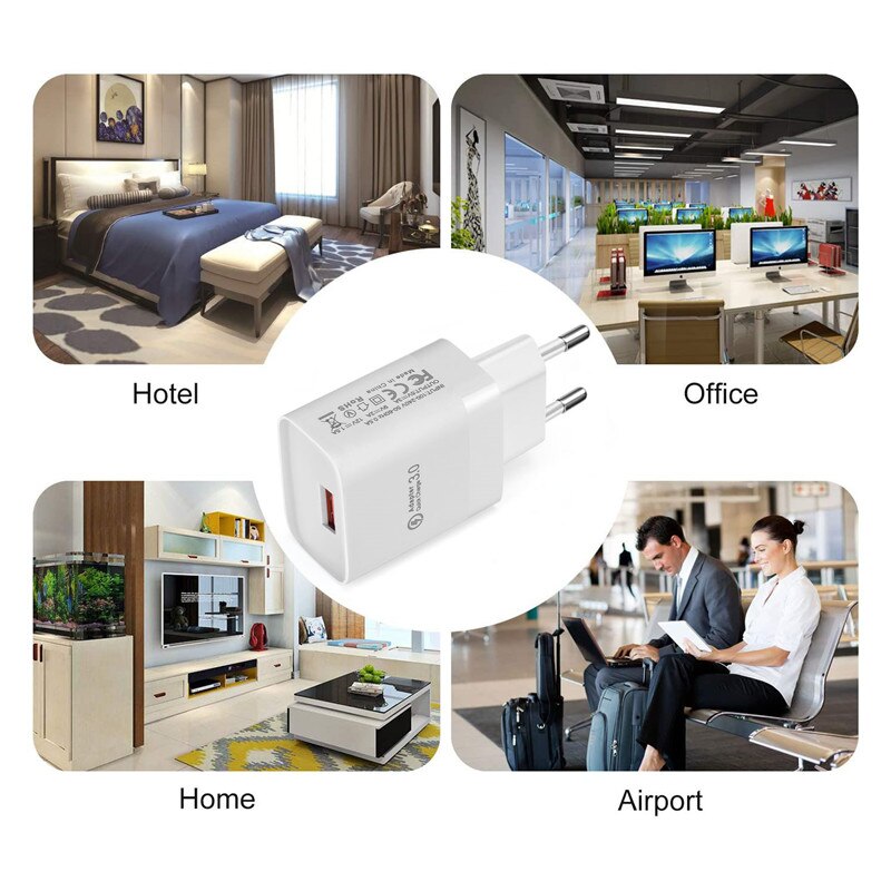 Cargador USB QC 3,0 de 18W, adaptador de carga rápida de teléfono para Realme, C21, Samsung, Xiaomi 11 Lite