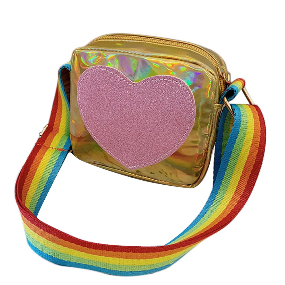 Women Sequins Love Heart Handbag Kids Bag Messenger Shoulder Bag Rainbow Shoulder Strap Crossbody Bag Lovely Wallet for Girls