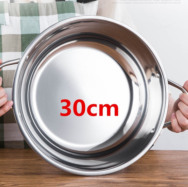 28-30cm rustfrit stål 1.5mm 2 gitter tykt dobbelt øre suppe komfur gryde dobbelt opdelt køkkengrej tallerken tallerken induktion komfur: Et gitter 30cm