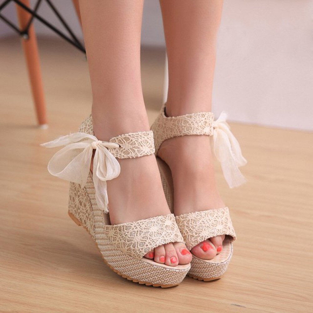 Women Summer Slope With Flip Flops Sandals Loafers Shoes Summer sandals Wedges Sandals in stocks: white / 35