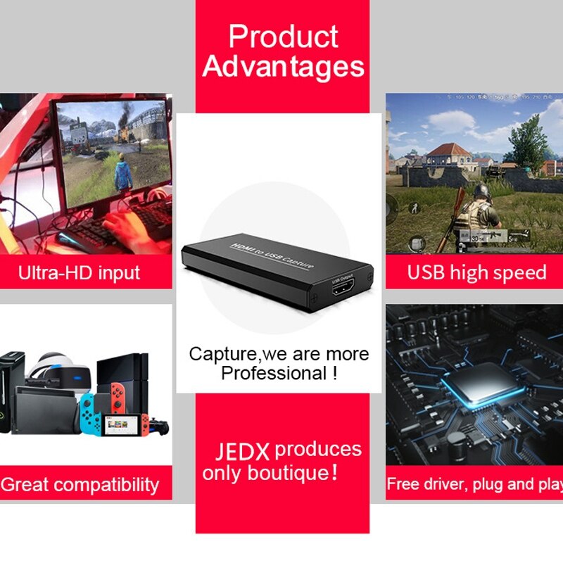 Capture Card 4K HD HDMI to USB2.0 Capture Box HDMI Video Capture Card for Mobile Computer Game Recording