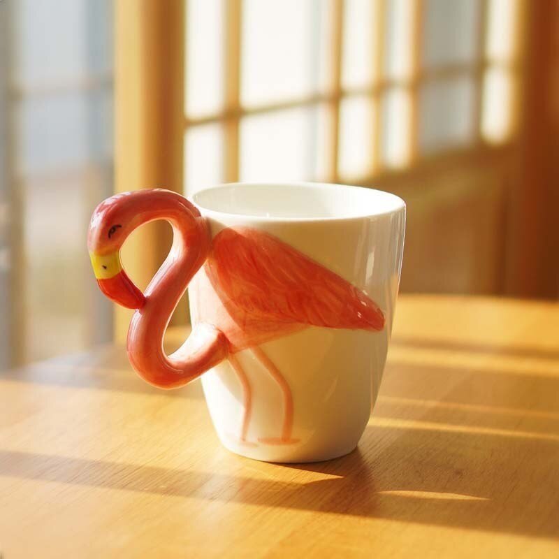 3D Flamingo Ceramic Coffee Mug Cute Breakfast Cup Mugs Coffee Milk Tea Water Cups Drinkware Birthday For Girls