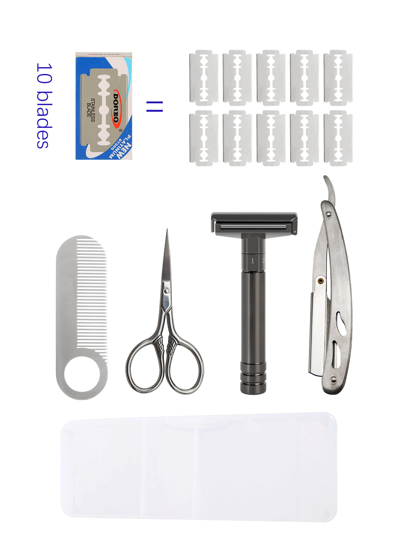 Un impostato di rasoi manuali vecchio stile per uomo, impostato di rasoi manuali tradizionali, inclusi rasoi a T, rasoi pieghevoli, piccole forbici, pettini, zoppo di ricambio e scatole di immagazzinaggio: Default Title