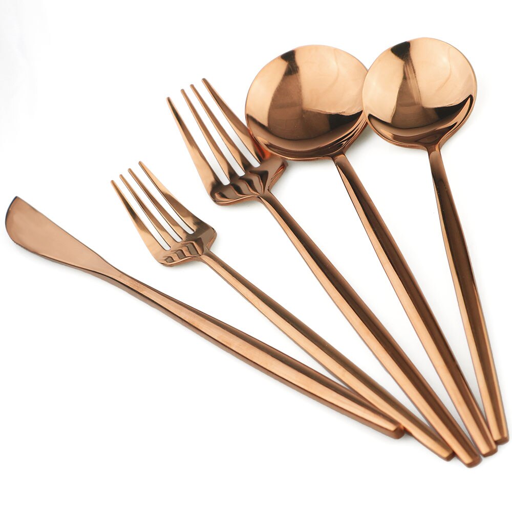 5 st lyxiga rainbow bestick set bestick set guld restaurang dessert gaffel bestick 304 rostfritt stål servis silver set: Rosa guld