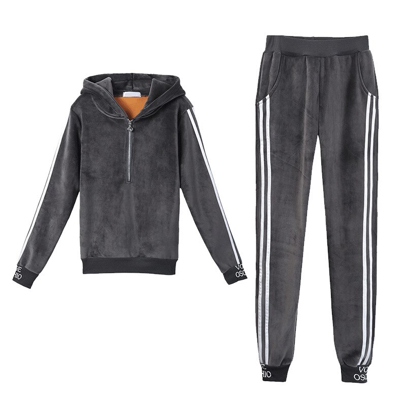 Winter Dik Fluwelen Vrouwen Sportkleding Trainingspak Warm Hoodie Running Jogging Outfits Casual Workout Set Sport Pak Sweatshirt + Broek