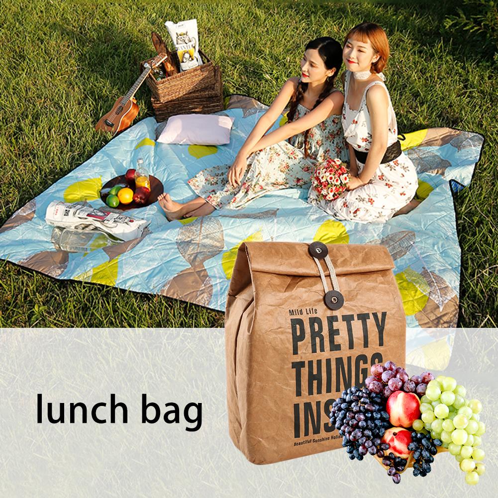 Brown Paper Lunch Bag Reusable Box Sack Durable Insulated Thermal Paper Bag Snack Cooler Picnic Container