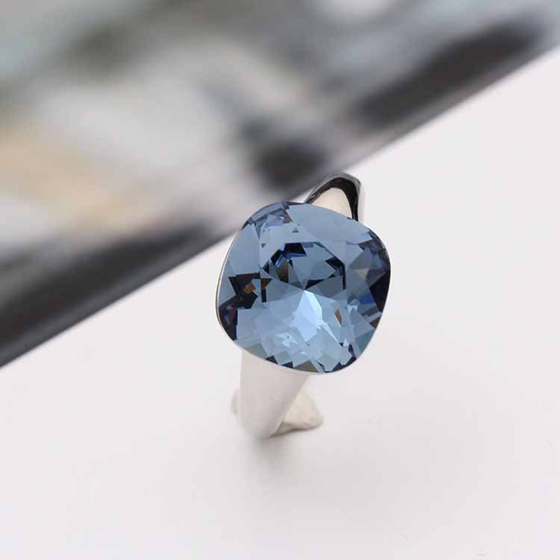 MOONROCY Silver Color Austrian Square Purple Crystal Wedding Engagement Ring for Women