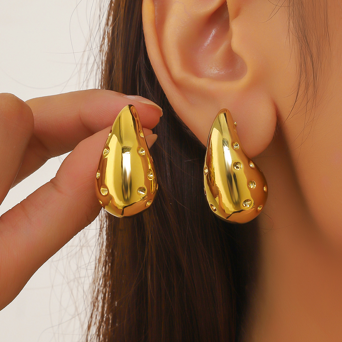 Brinco de gota extra grande, brincos de argola grossos de grandes dimensões para mulheres, meninas, leve, hipoalergênico, banhado a ouro, brincos grandes